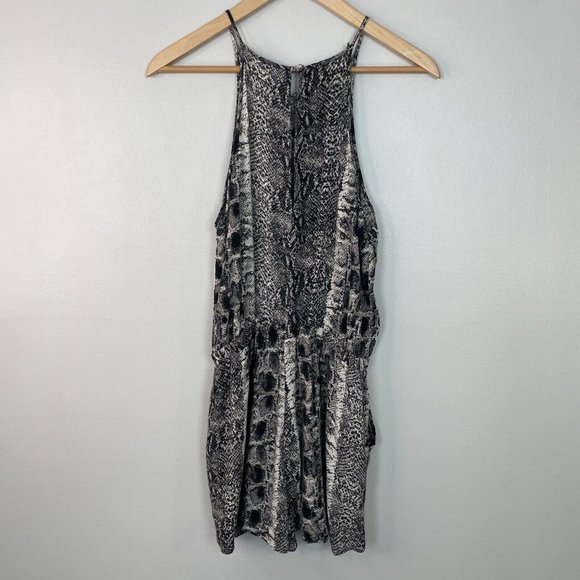 Bardot Romper XS Black Ivory Snake Reptile Print Sleeveless Pockets Women's - Picture 4 of 14